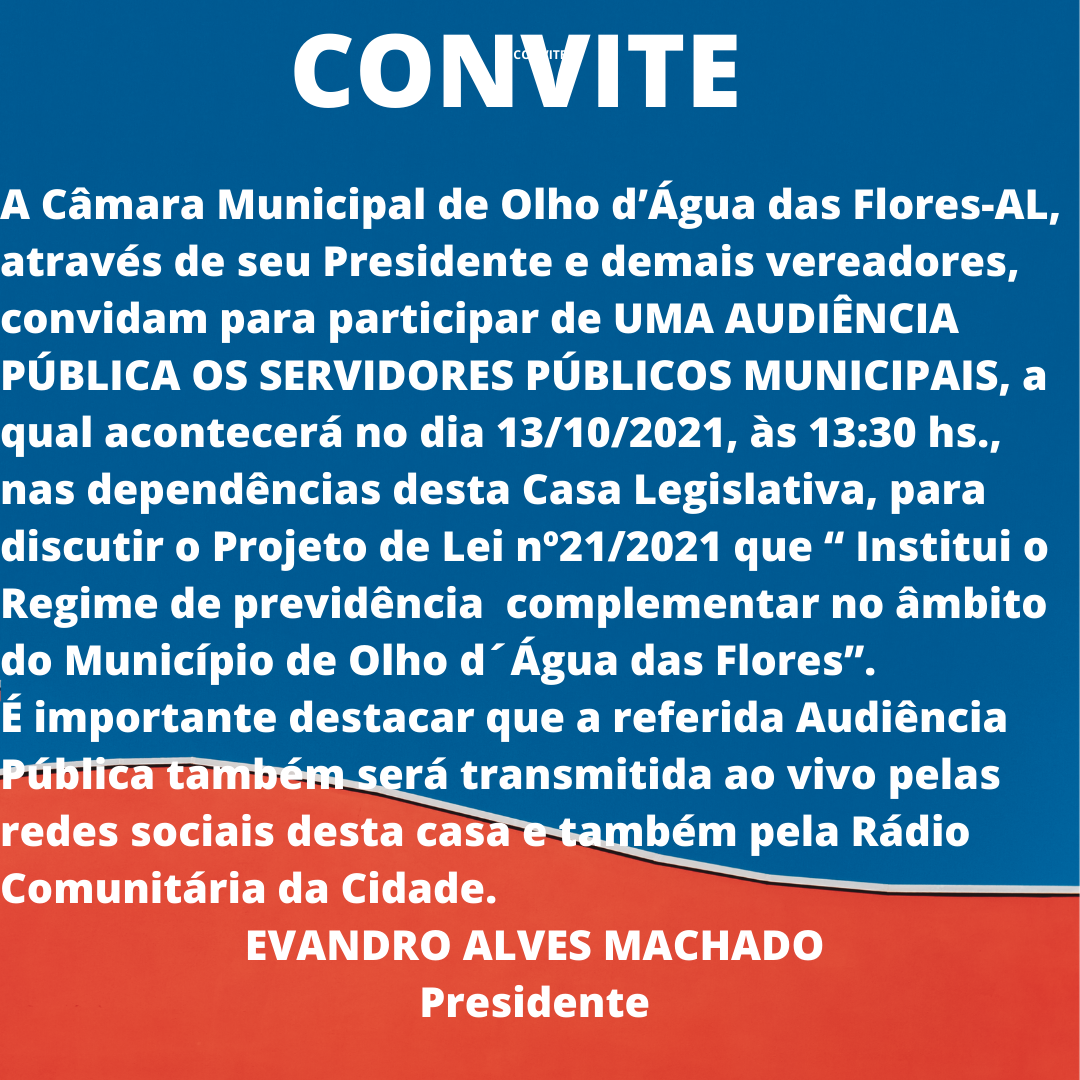 Câmara realizará Audiência Pública para discutir Projeto de Lei nº 21/2021 que “ Institui o Regime de Previdência  Complementar no ambito municipal.