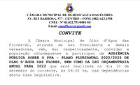 Convite - Audiência Pública Sobre O Ppa – Plano Plurianual 2022/2025 De Olho D’Água Das Flores, Bem Como Da Lei Orçamentária Anual Para 2022.