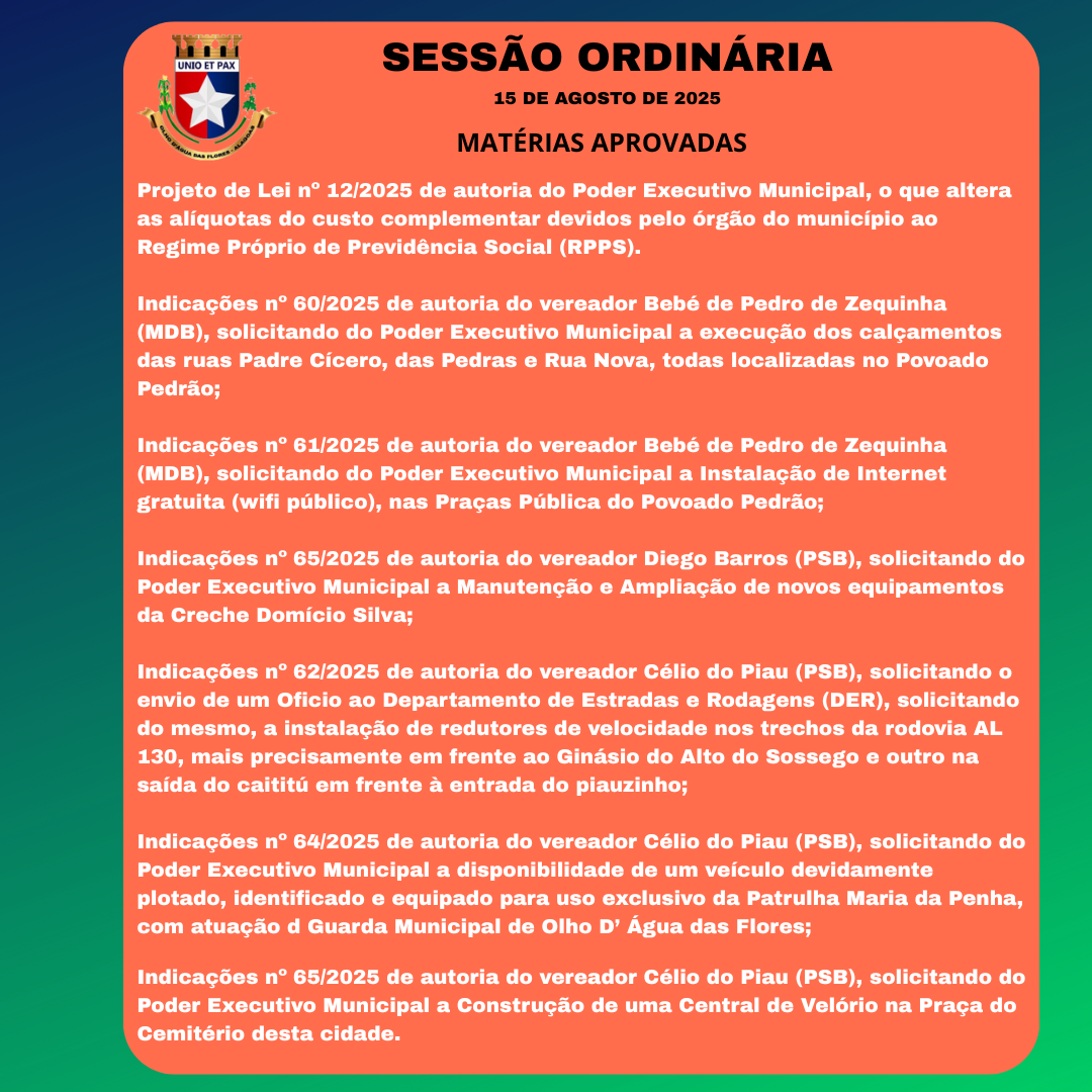 Matérias apresentadas , discutidas e aprovadas.